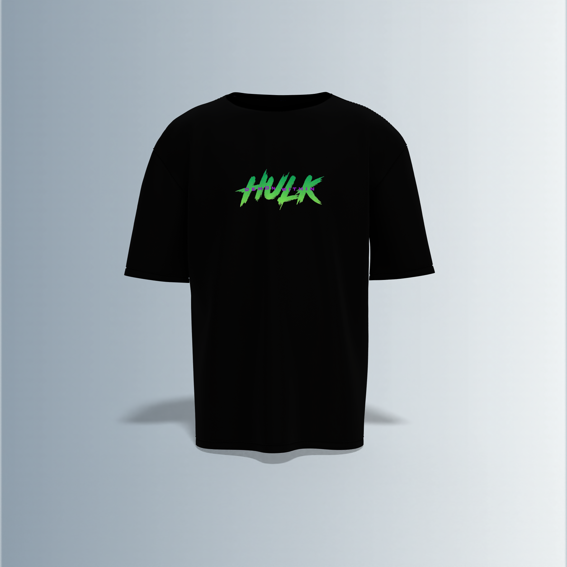 "Hulk Graphic T-shirt Design with Bold Front Logo and Dynamic Back Artwork"