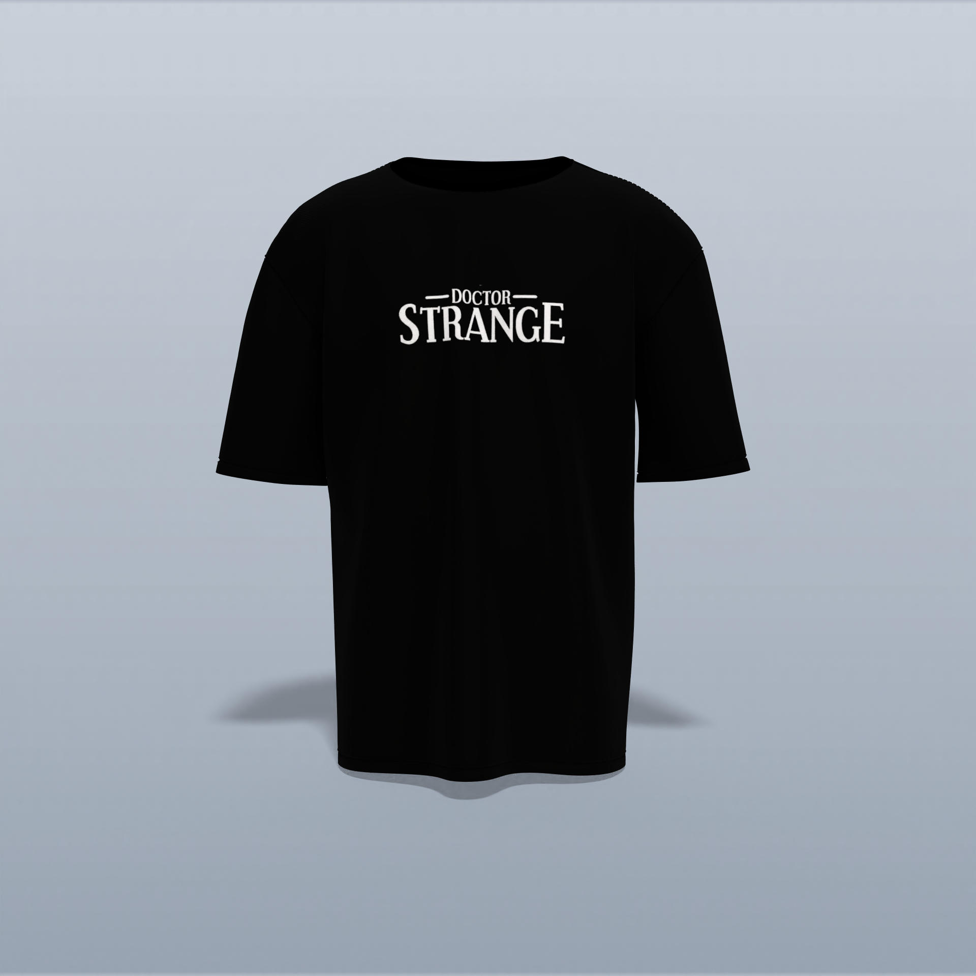 Oversized Graphic T-Shirt Featuring “Doctor Strange” Front Logo and Intricate Back Design of Multiverse Portal with Doctor Strange Illustration and “Entering Into the Madness” Typography