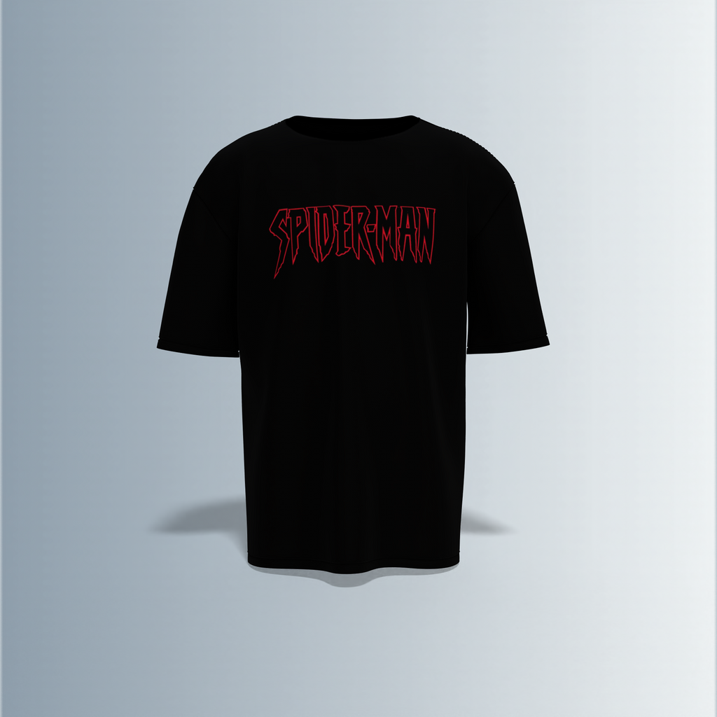 "Spider-Man Graphic T-shirt Design with Bold Front Logo and Dynamic Back Artwork"