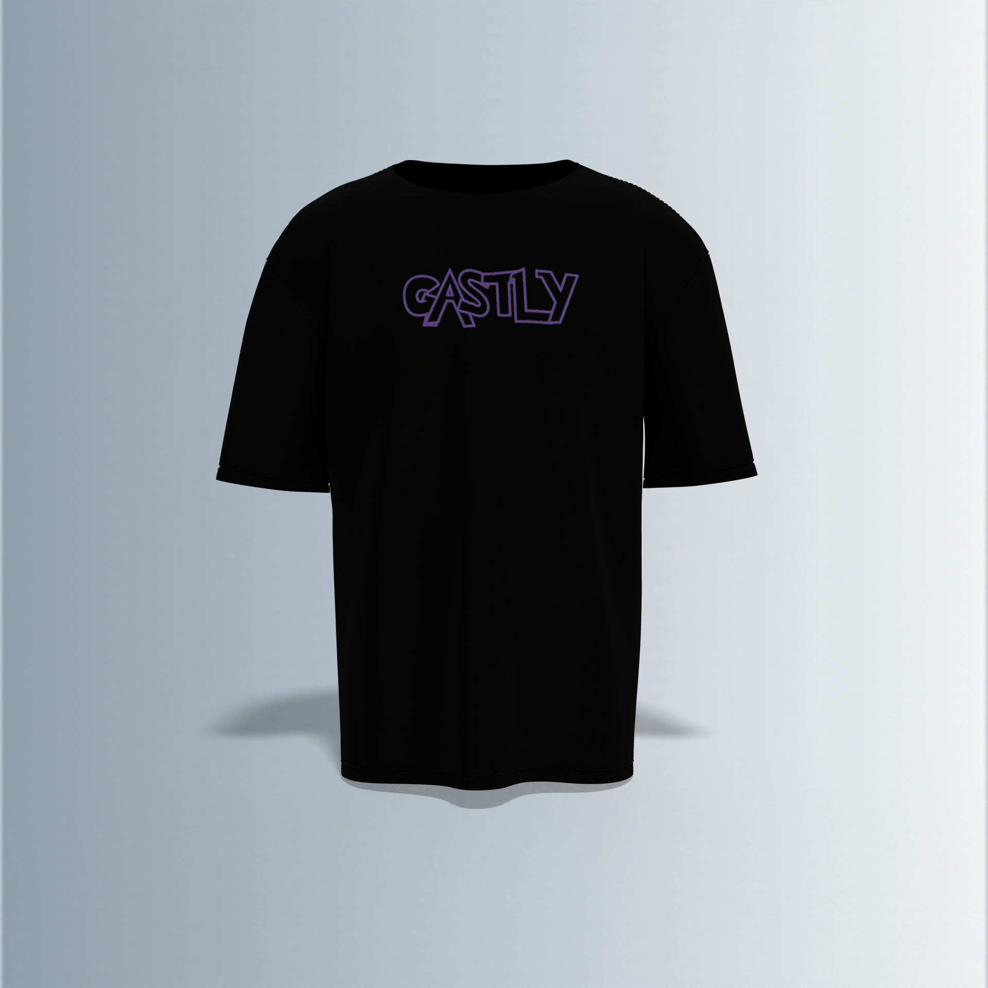Oversized Graphic T-Shirt Featuring Gastly, Haunter, and Gengar Evolution Line – Bold Anime-Inspired Typography and Character Artwork on Front and Back