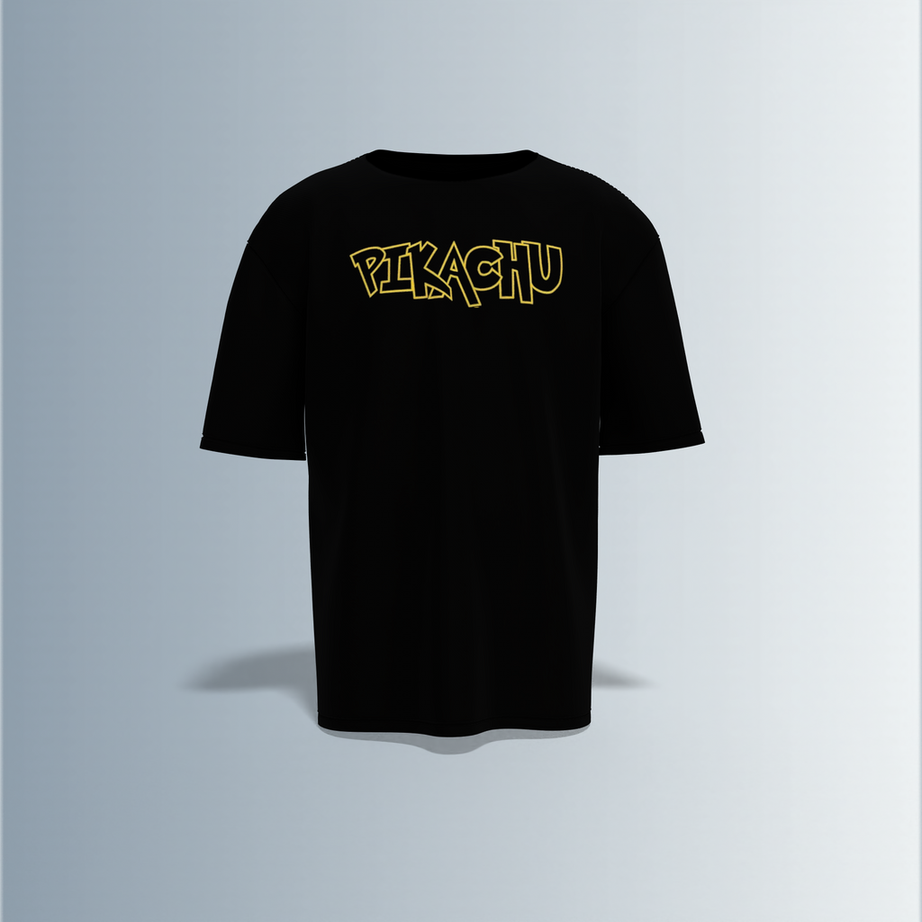 Oversized Graphic T-Shirt Featuring Pichu, Pikachu, and Raichu Evolution Line – Dynamic Anime-Inspired Typography and Character Artwork on Front and Back