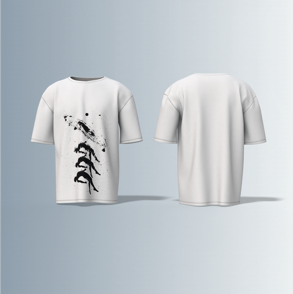 "Oversized Artistic Streetwear T-Shirt – Abstract Ink Splash Design with Minimalist Mountain & Nature-Inspired Graphic"