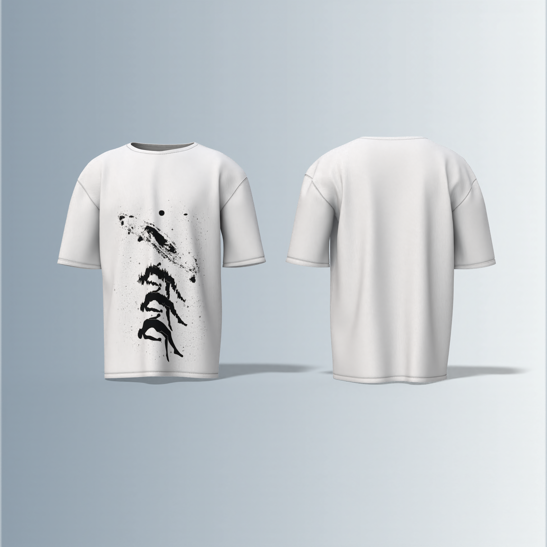 "Oversized Artistic Streetwear T-Shirt – Abstract Ink Splash Design with Minimalist Mountain & Nature-Inspired Graphic"