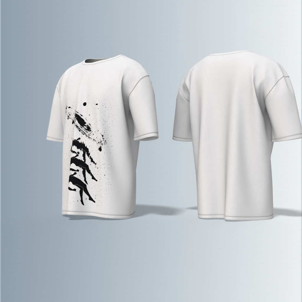 "Oversized Artistic Streetwear T-Shirt – Abstract Ink Splash Design with Minimalist Mountain & Nature-Inspired Graphic"