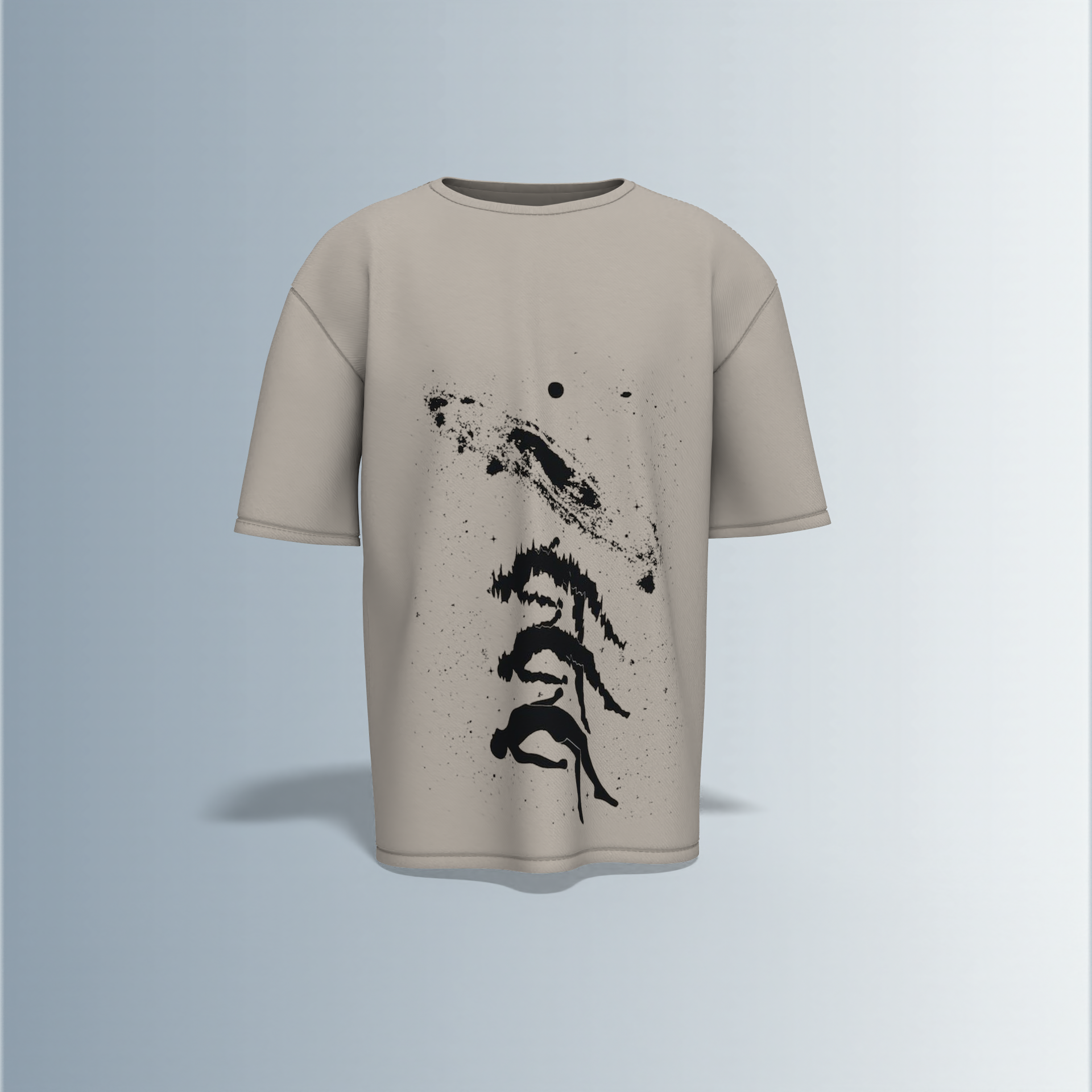 "Oversized Artistic Streetwear T-Shirt – Abstract Ink Splash Design with Minimalist Mountain & Nature-Inspired Graphic"