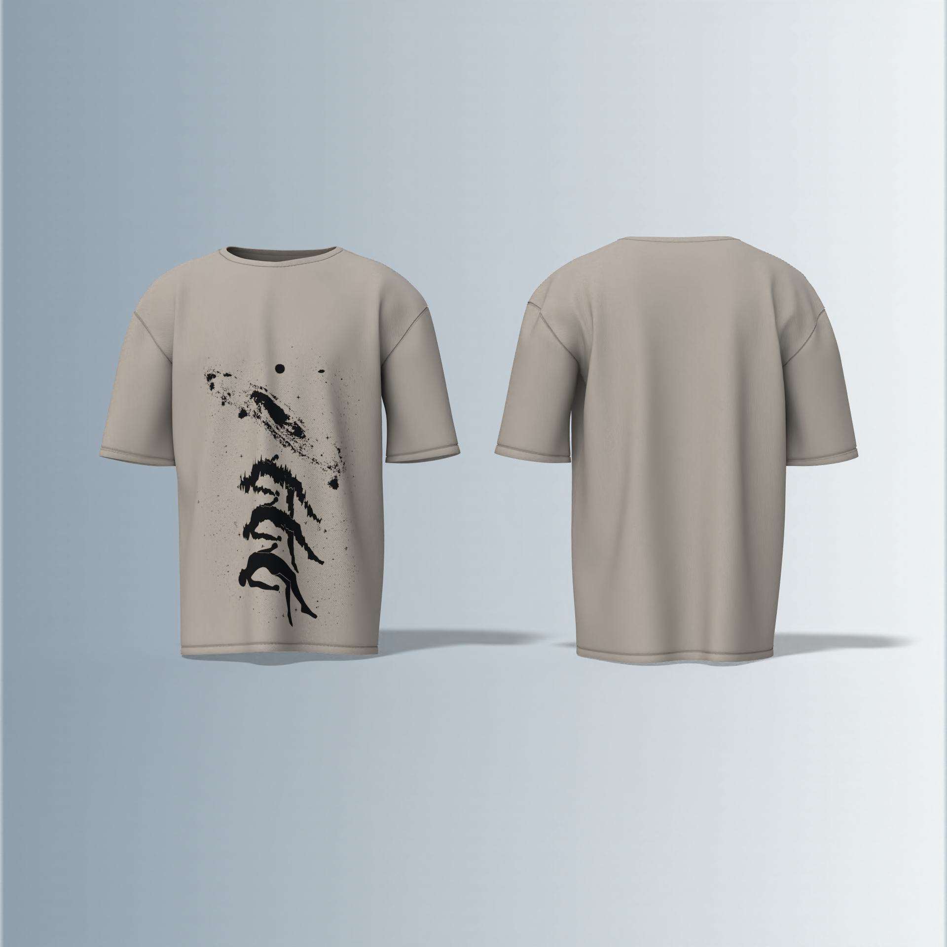 "Oversized Artistic Streetwear T-Shirt – Abstract Ink Splash Design with Minimalist Mountain & Nature-Inspired Graphic"