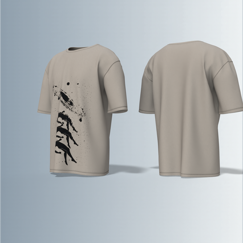 "Oversized Artistic Streetwear T-Shirt – Abstract Ink Splash Design with Minimalist Mountain & Nature-Inspired Graphic"