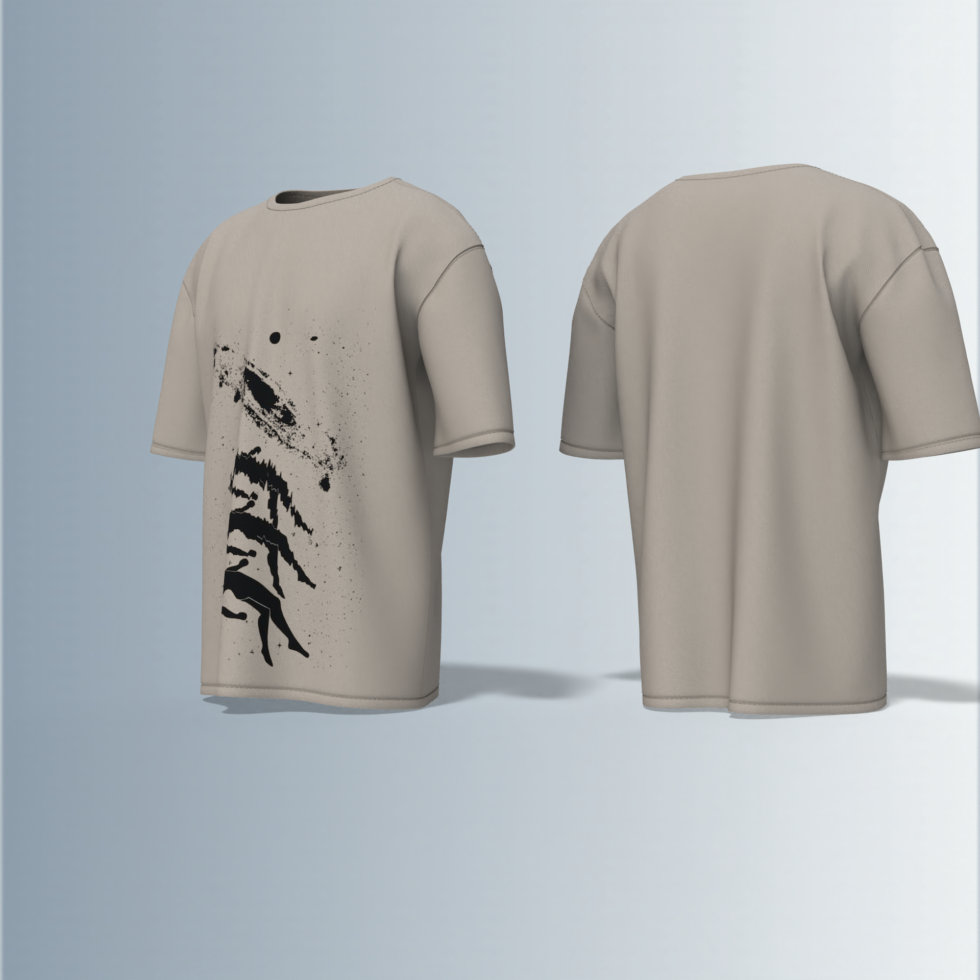 "Oversized Artistic Streetwear T-Shirt – Abstract Ink Splash Design with Minimalist Mountain & Nature-Inspired Graphic"