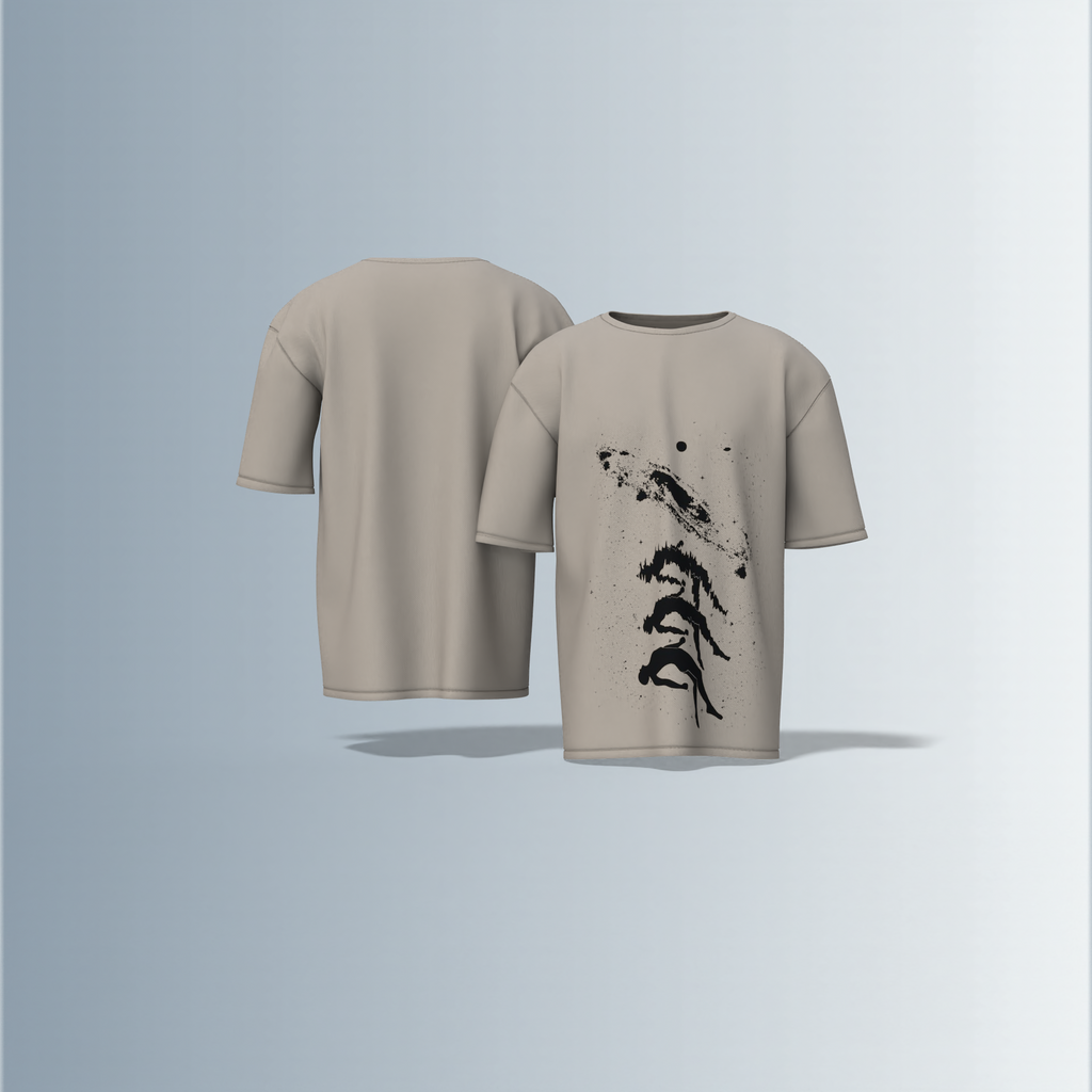 "Oversized Artistic Streetwear T-Shirt – Abstract Ink Splash Design with Minimalist Mountain & Nature-Inspired Graphic"