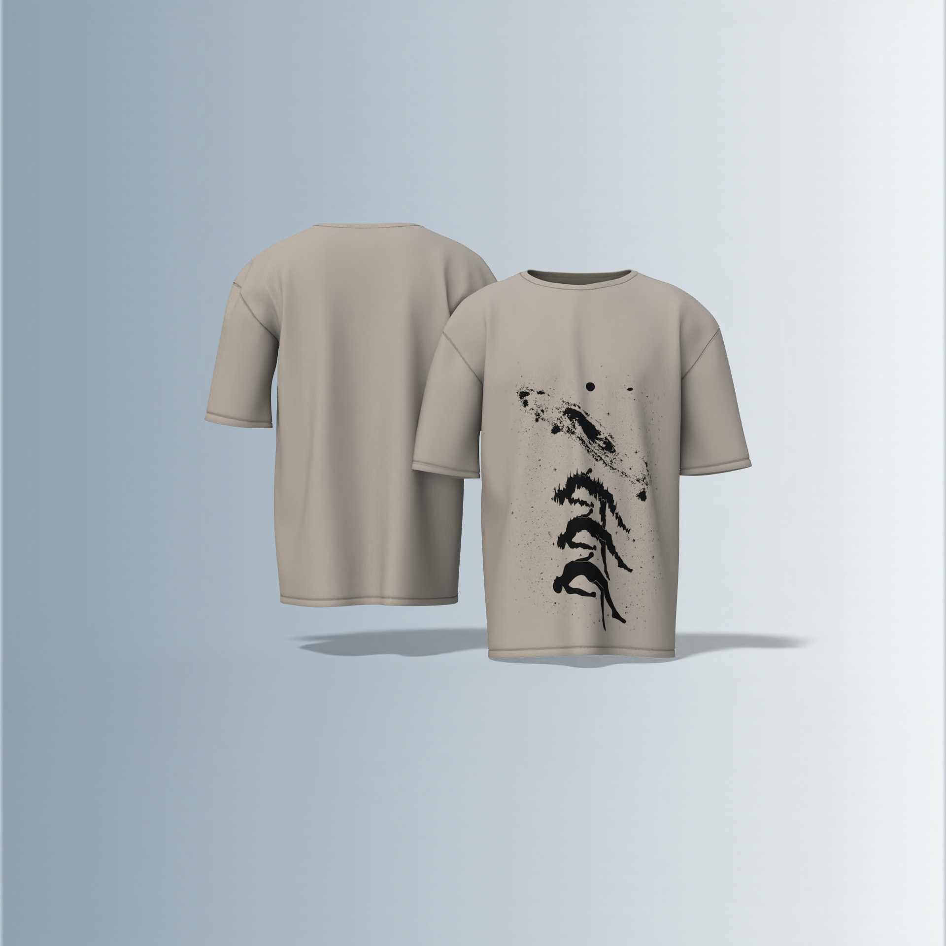 "Oversized Artistic Streetwear T-Shirt – Abstract Ink Splash Design with Minimalist Mountain & Nature-Inspired Graphic"