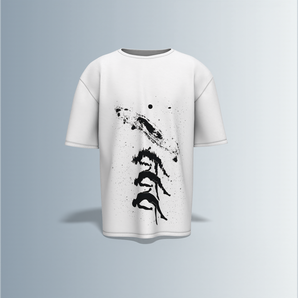 "Oversized Artistic Streetwear T-Shirt – Abstract Ink Splash Design with Minimalist Mountain & Nature-Inspired Graphic"