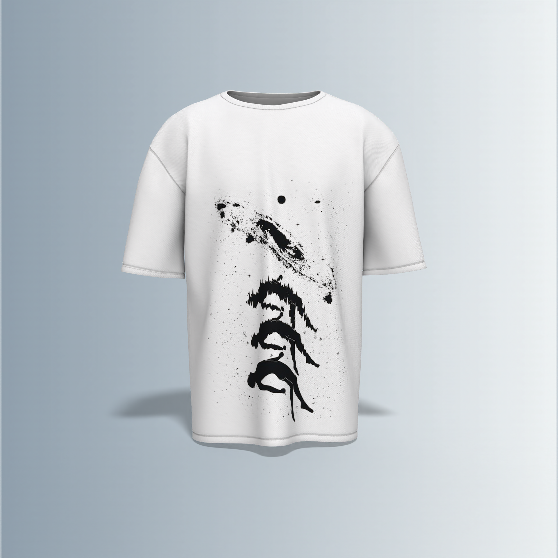 "Oversized Artistic Streetwear T-Shirt – Abstract Ink Splash Design with Minimalist Mountain & Nature-Inspired Graphic"