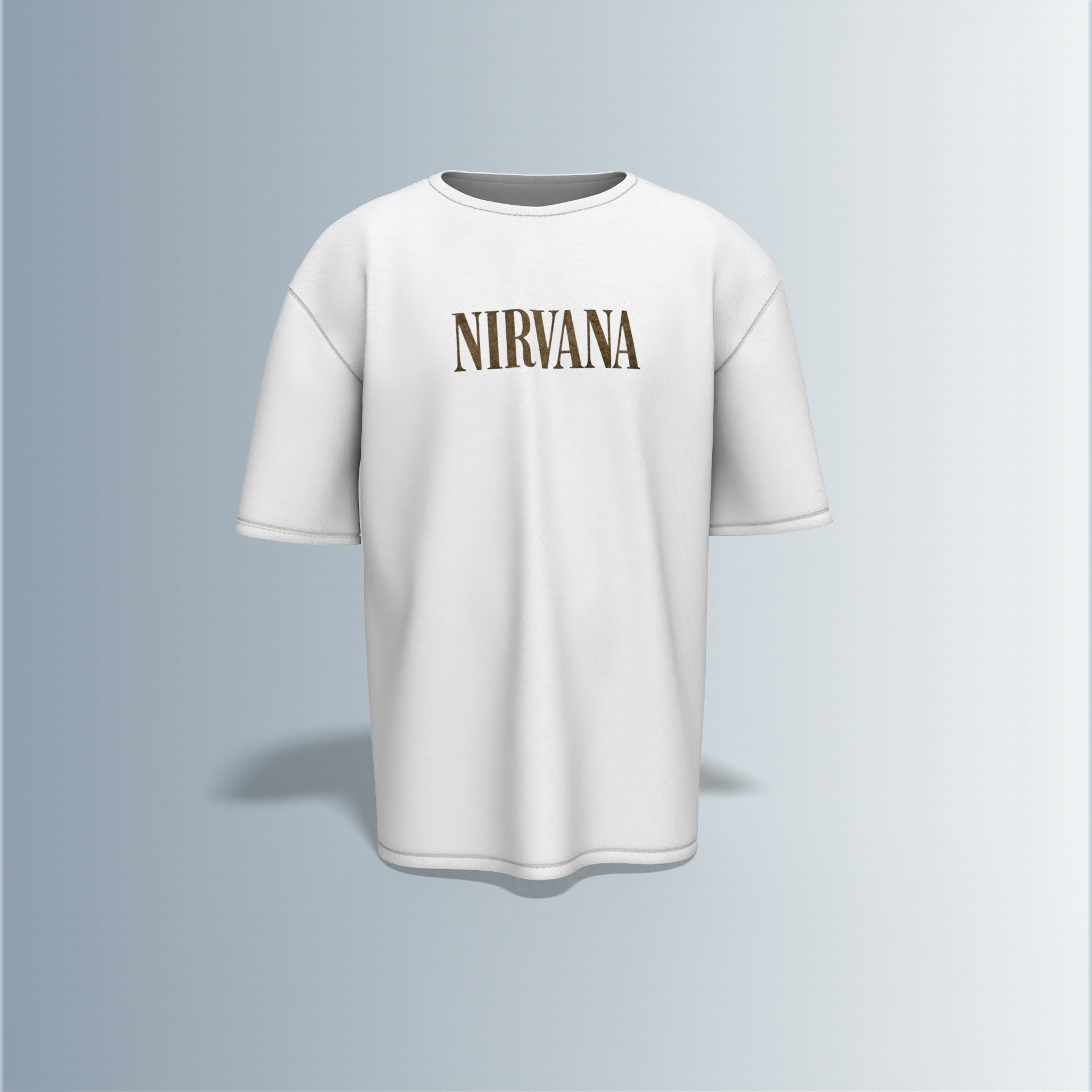 "Oversized Vintage Band Streetwear T-Shirt – Iconic ‘Nirvana’ Typography with Angel & Cross-Inspired Graphic Design"
