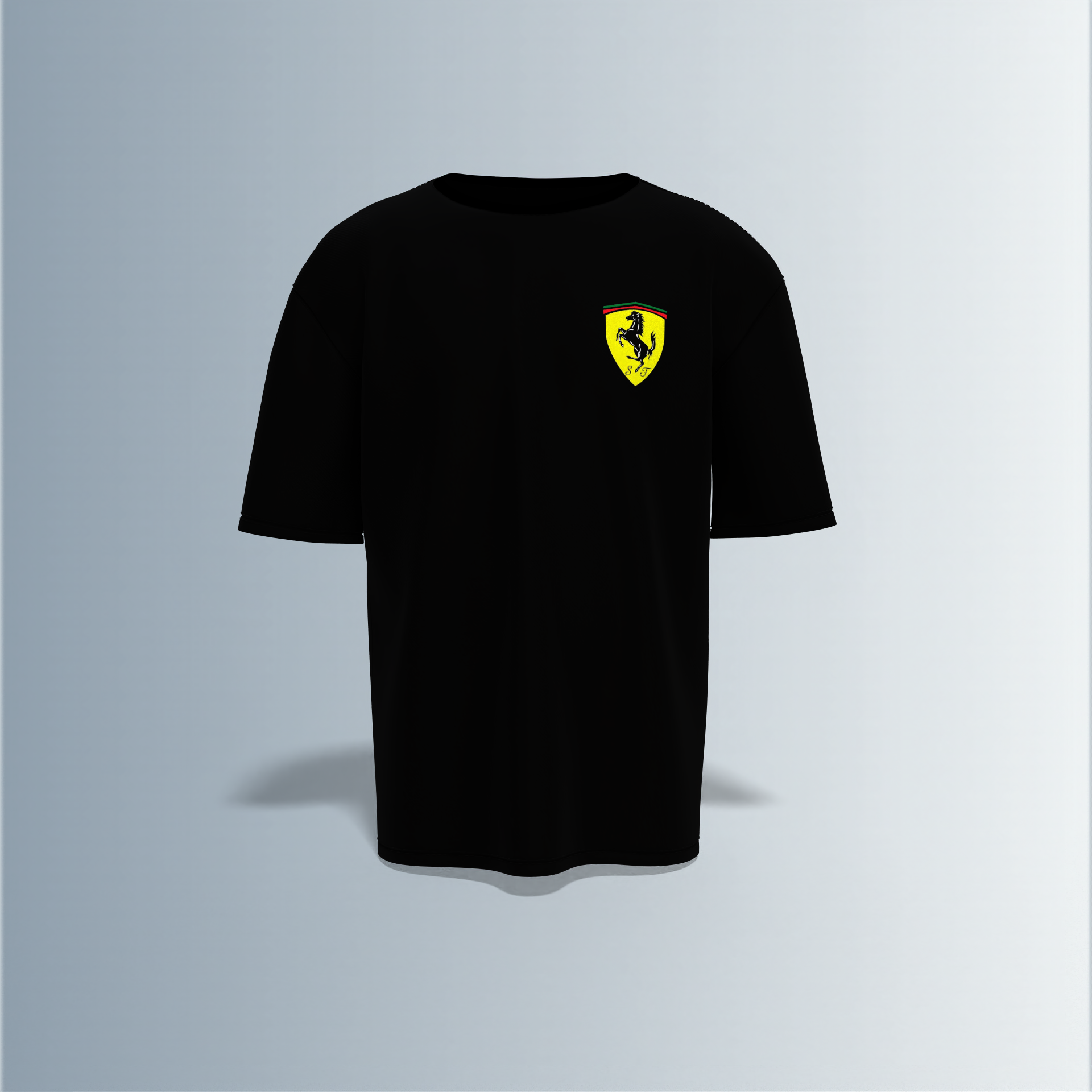 "Oversized Motorsport Streetwear T-Shirt – Scuderia Ferrari F1-Inspired Design with Technical Car Blueprints & Racing Graphics"