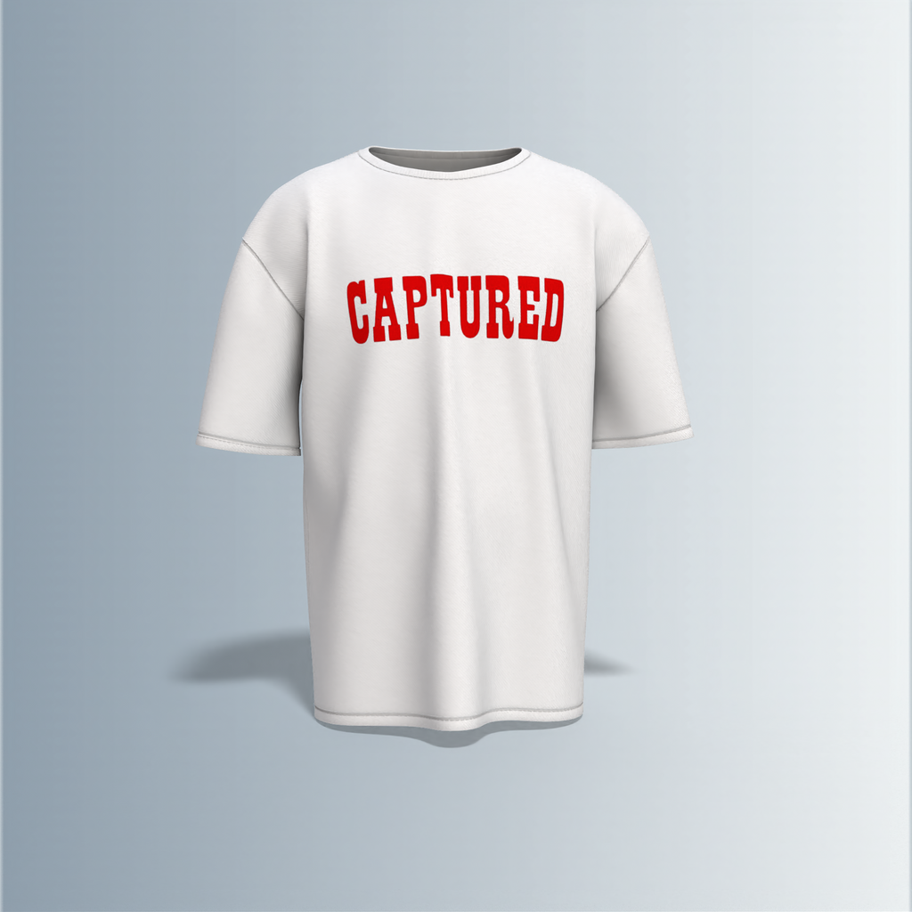 "Oversized Cartoon Mugshot T-Shirt – Bold ‘Captured’ Front Print with Comic-Style Arrested Cookie Character Back Graphic"
