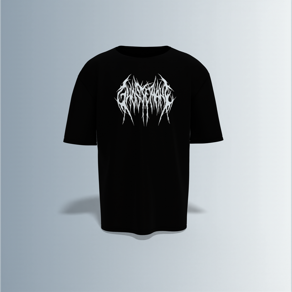 "Electric 'Soul Screamer’ Oversized Tee – Gothic Demon Skeleton with Winged Inferno Back Print & Drip Metal Front Logo"