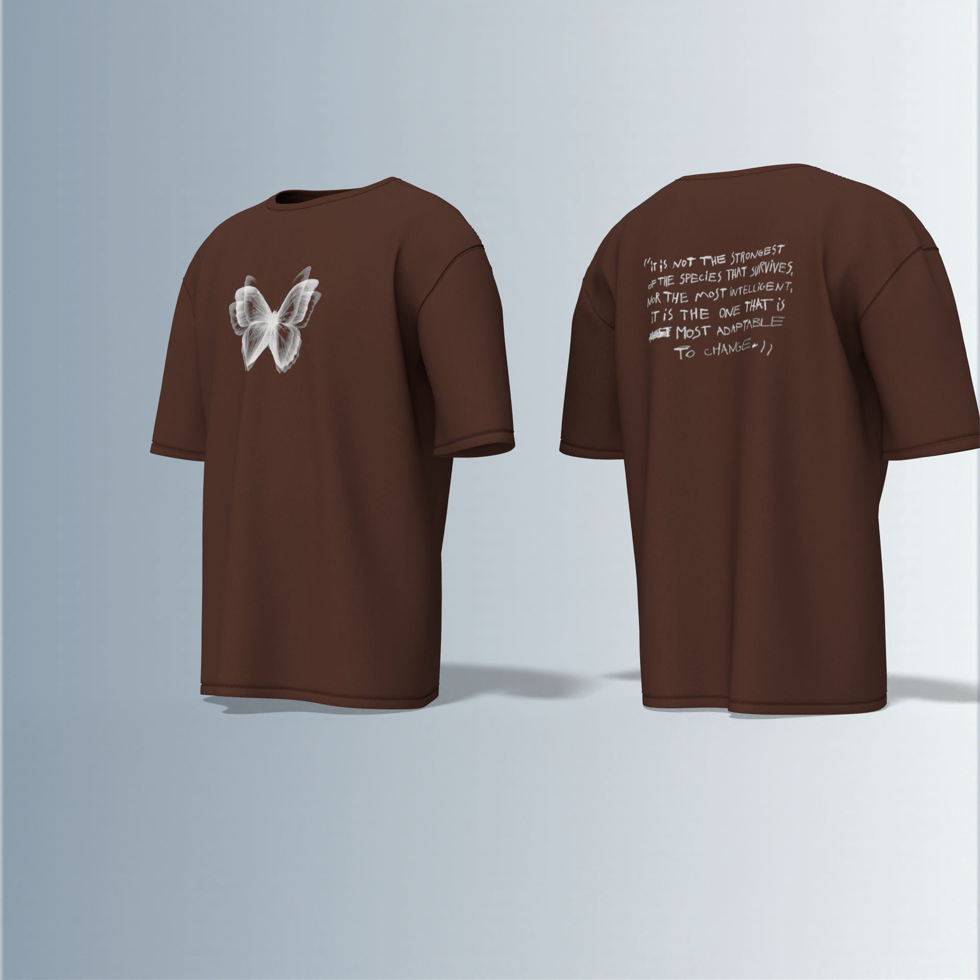 "Oversized Minimal Streetwear T-Shirt – Monochrome Butterfly Front Graphic with Motivational Quote Back Print"