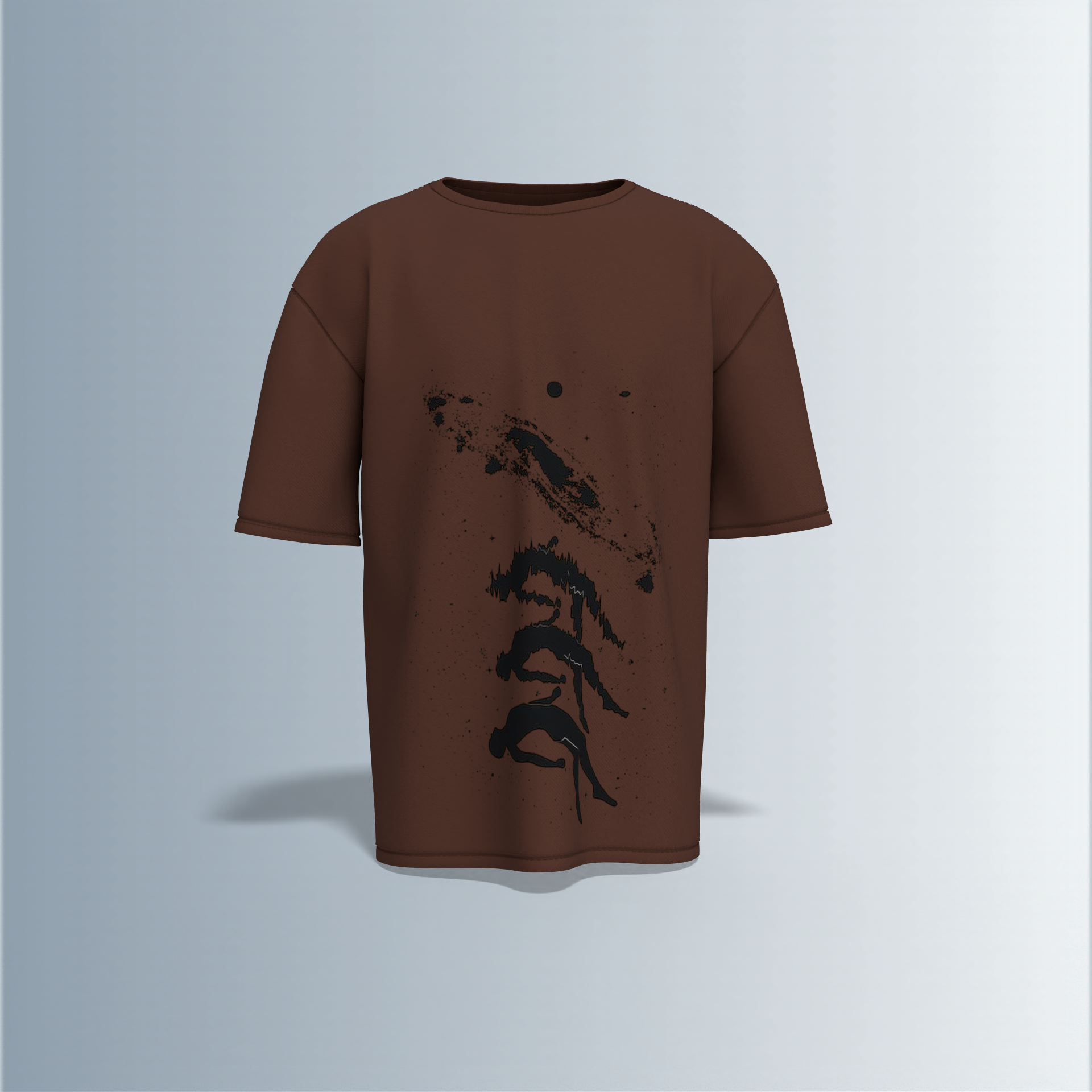 "Oversized Artistic Streetwear T-Shirt – Abstract Ink Splash Design with Minimalist Mountain & Nature-Inspired Graphic"