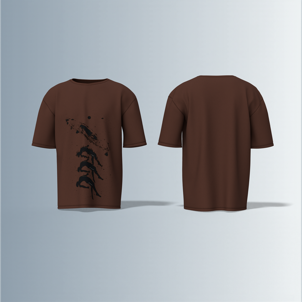 "Oversized Artistic Streetwear T-Shirt – Abstract Ink Splash Design with Minimalist Mountain & Nature-Inspired Graphic"