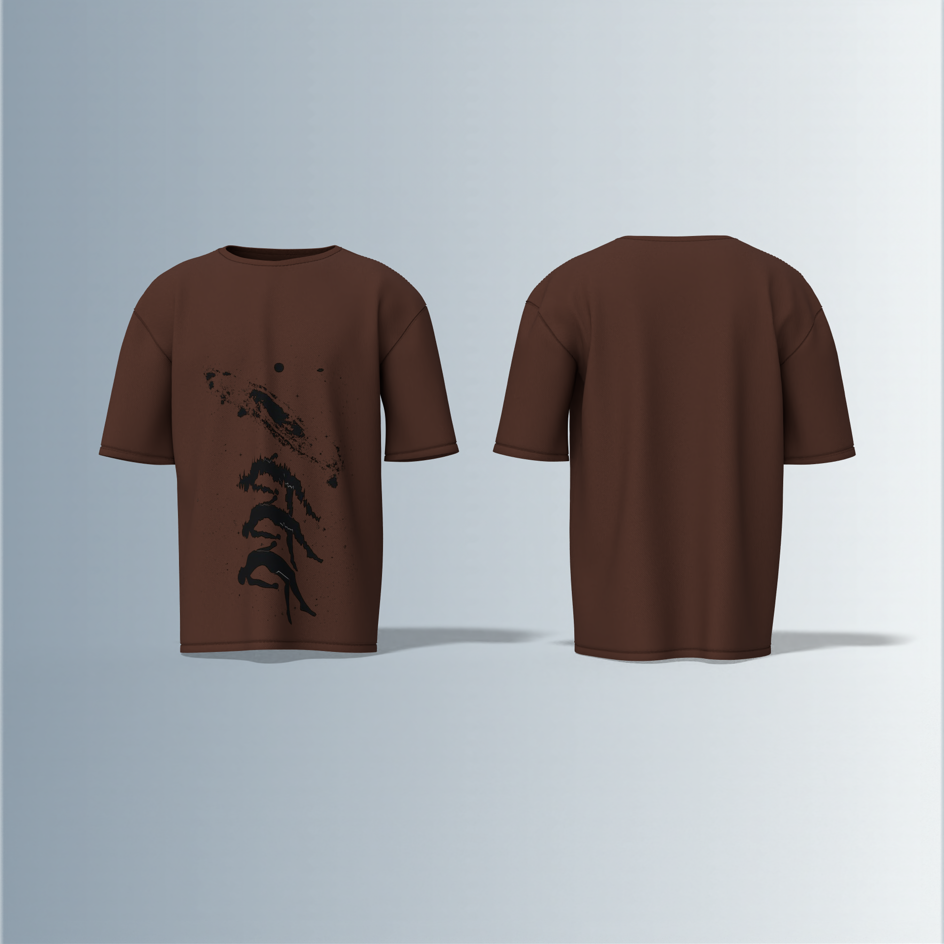 "Oversized Artistic Streetwear T-Shirt – Abstract Ink Splash Design with Minimalist Mountain & Nature-Inspired Graphic"
