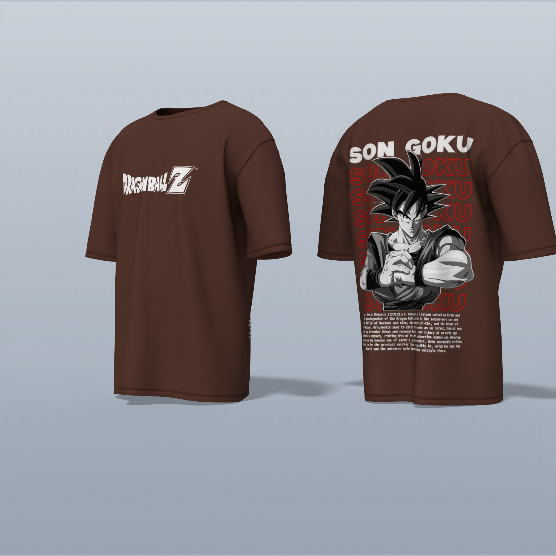 "Epic Son Goku Dragon Ball Z Oversized Graphic Tee – Iconic Anime Artwork with Bold Typography and Character Backstory"