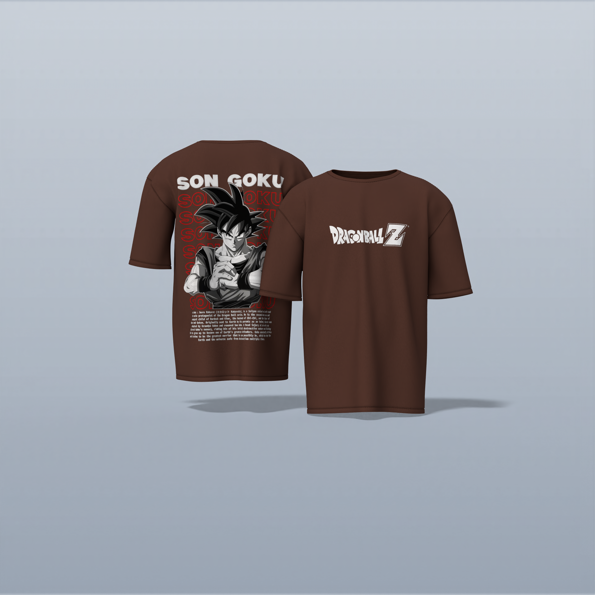 "Epic Son Goku Dragon Ball Z Oversized Graphic Tee – Iconic Anime Artwork with Bold Typography and Character Backstory"