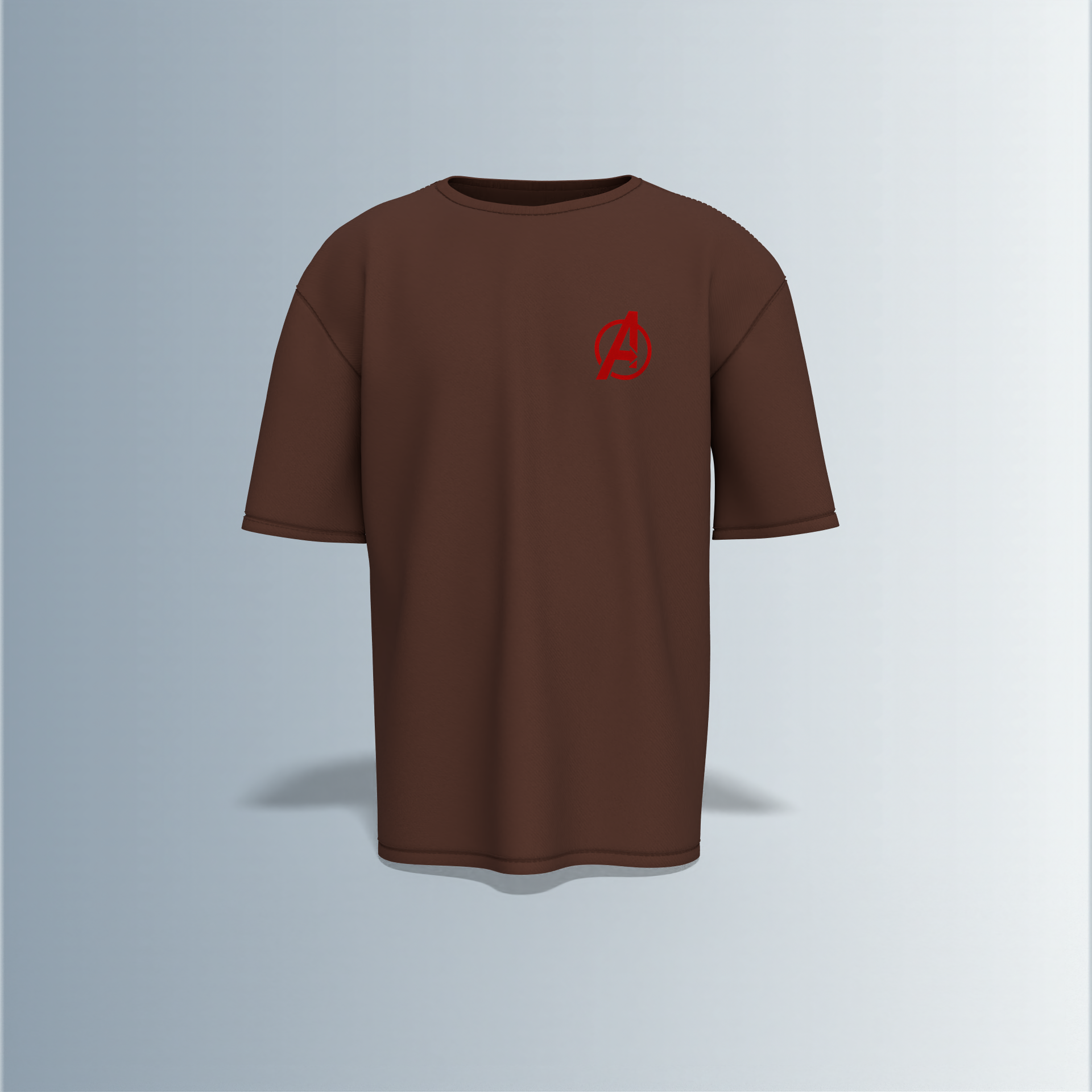 Oversized Unisex T-Shirt with Front Avengers Logo and Back Graphic Featuring Hero Icons – Captain America's Shield, Thor’s Mjolnir, Iron Man’s Arc Reactor, Hulk’s Fist, and More