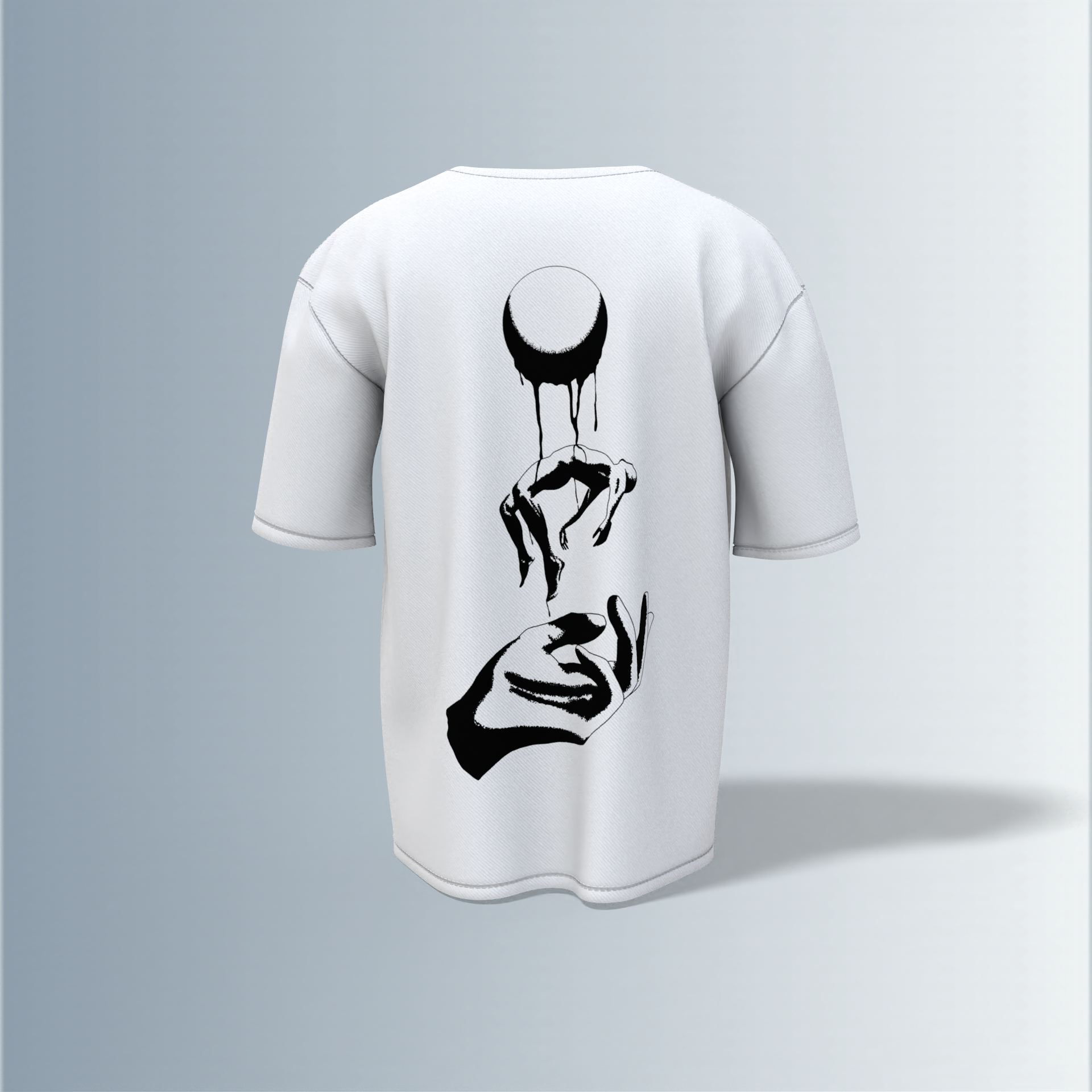 "Minimalist Oversized – Dripping Moon & Hand Art in Bold Black Graphic"