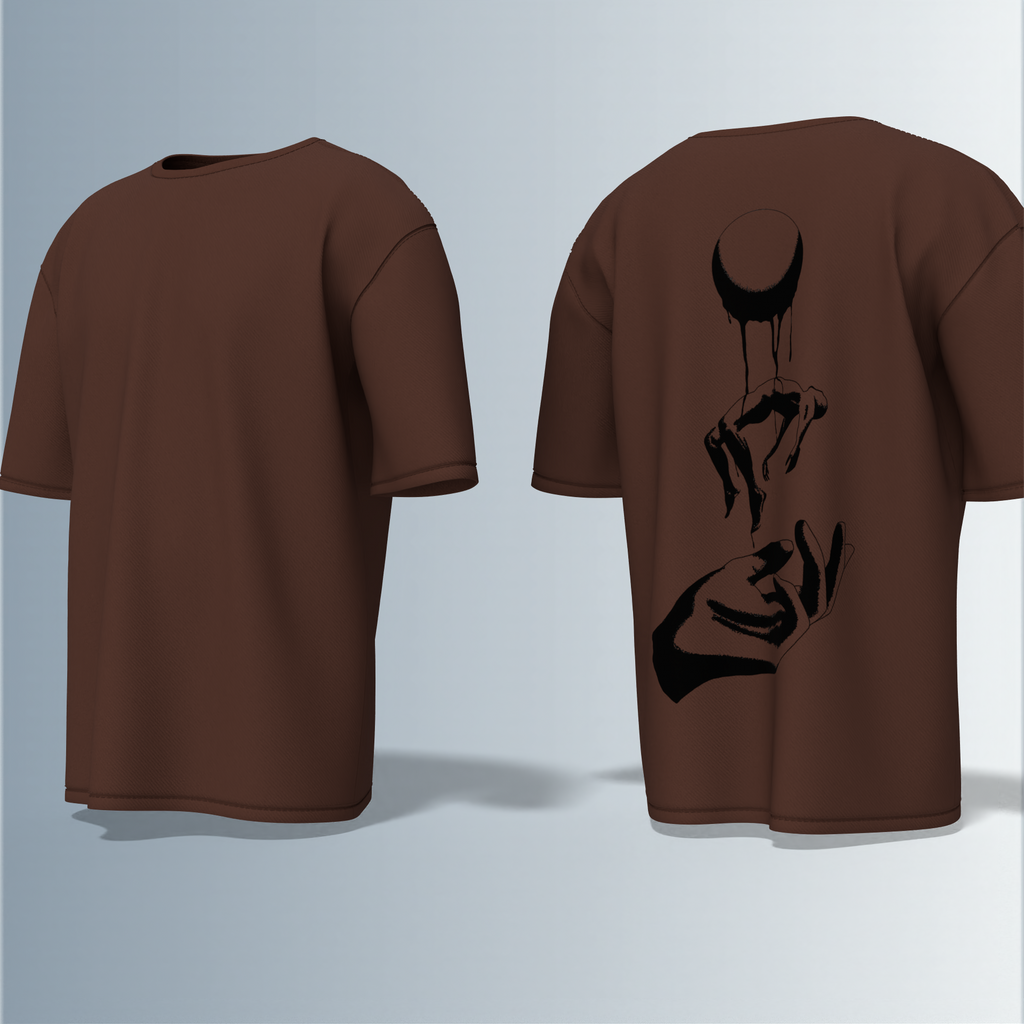"Minimalist Oversized – Dripping Moon & Hand Art in Bold Black Graphic"