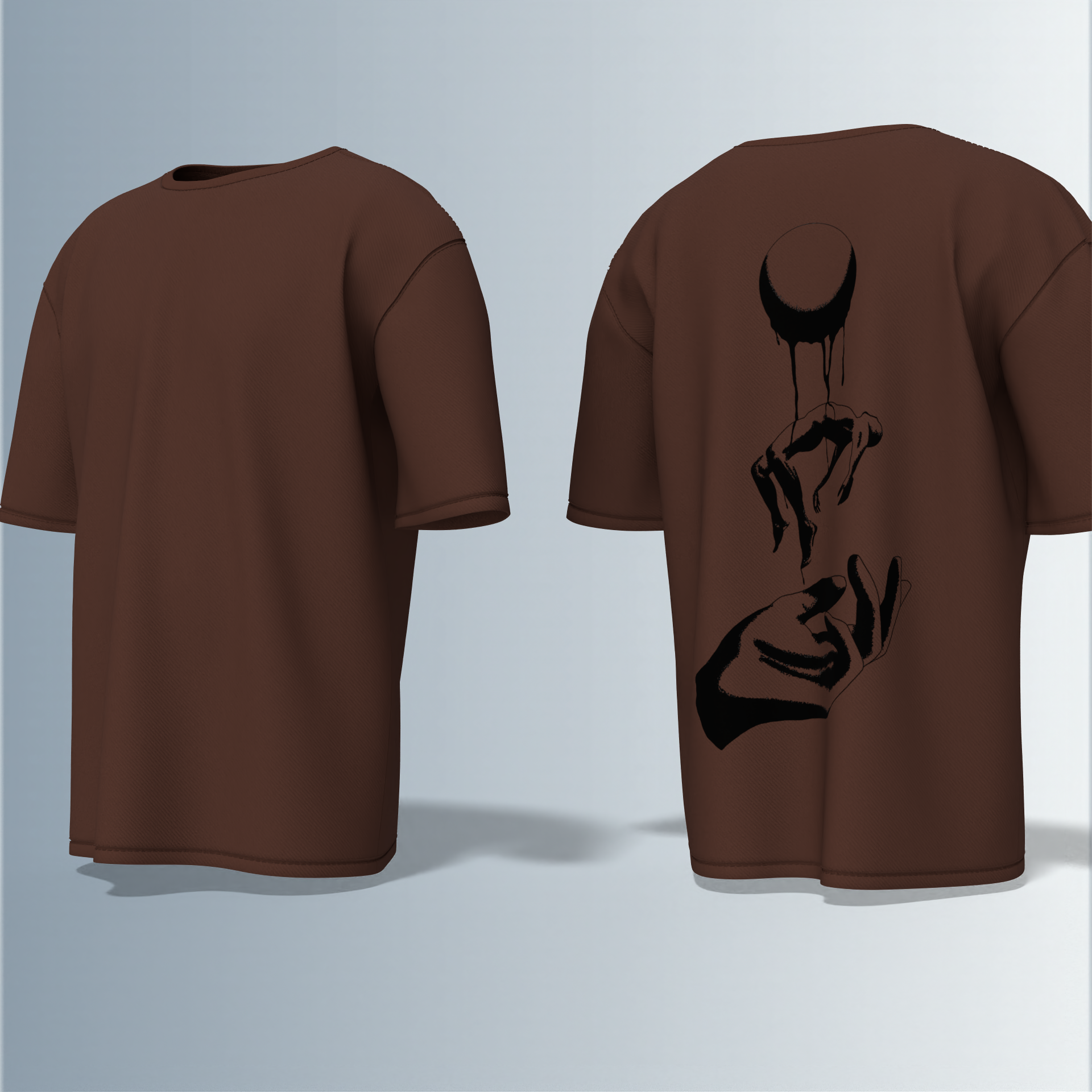 "Minimalist Oversized – Dripping Moon & Hand Art in Bold Black Graphic"