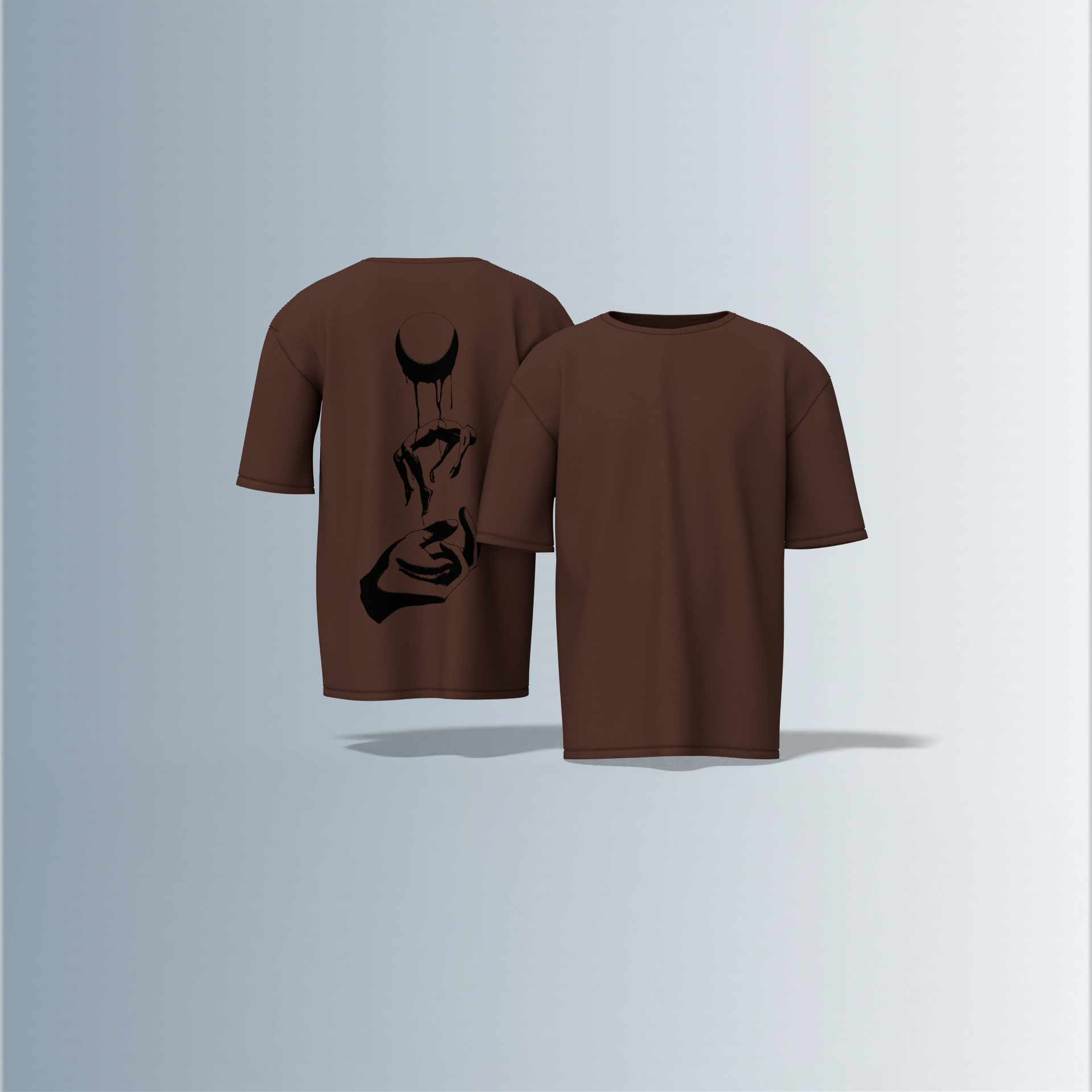 "Minimalist Oversized – Dripping Moon & Hand Art in Bold Black Graphic"