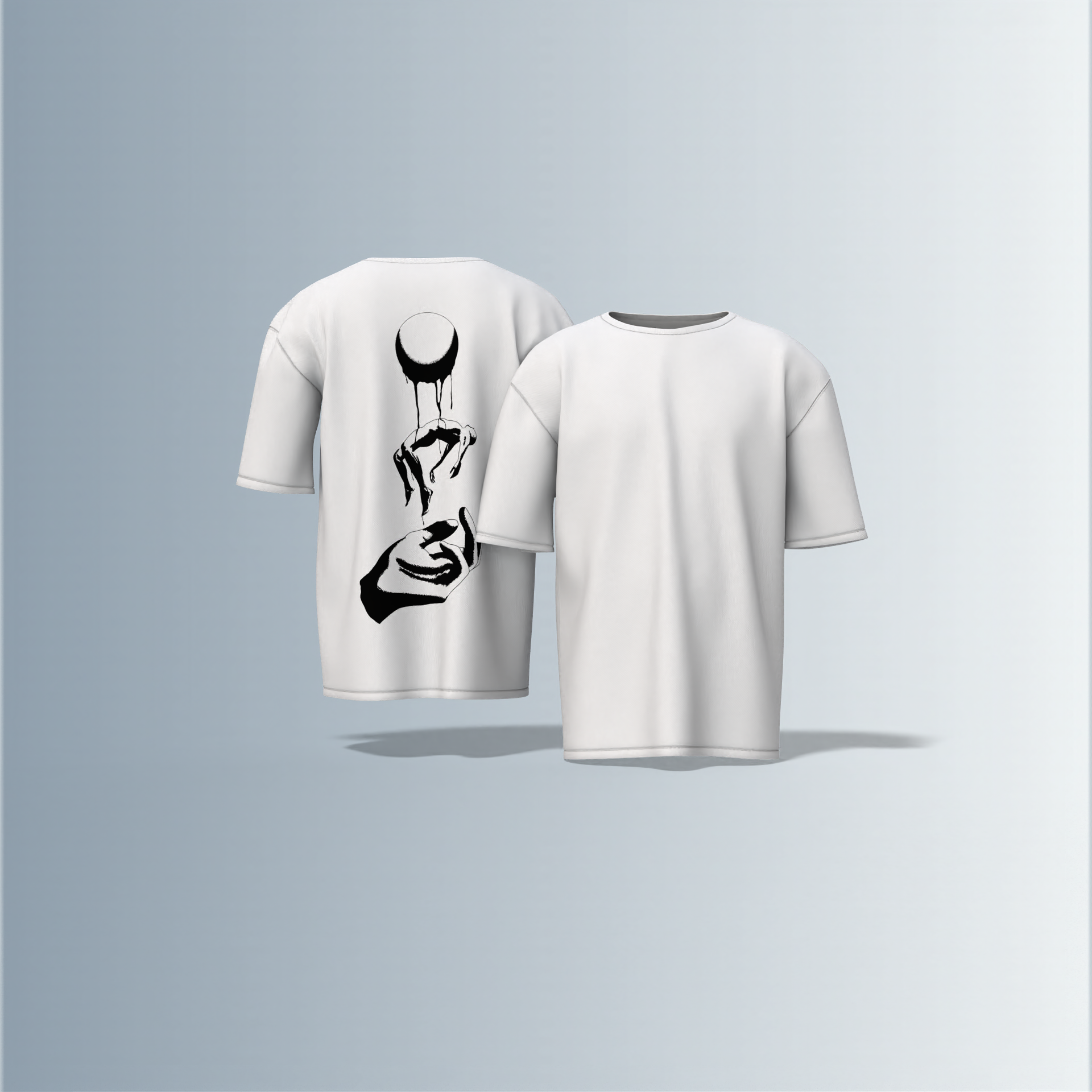 "Minimalist Oversized – Dripping Moon & Hand Art in Bold Black Graphic"