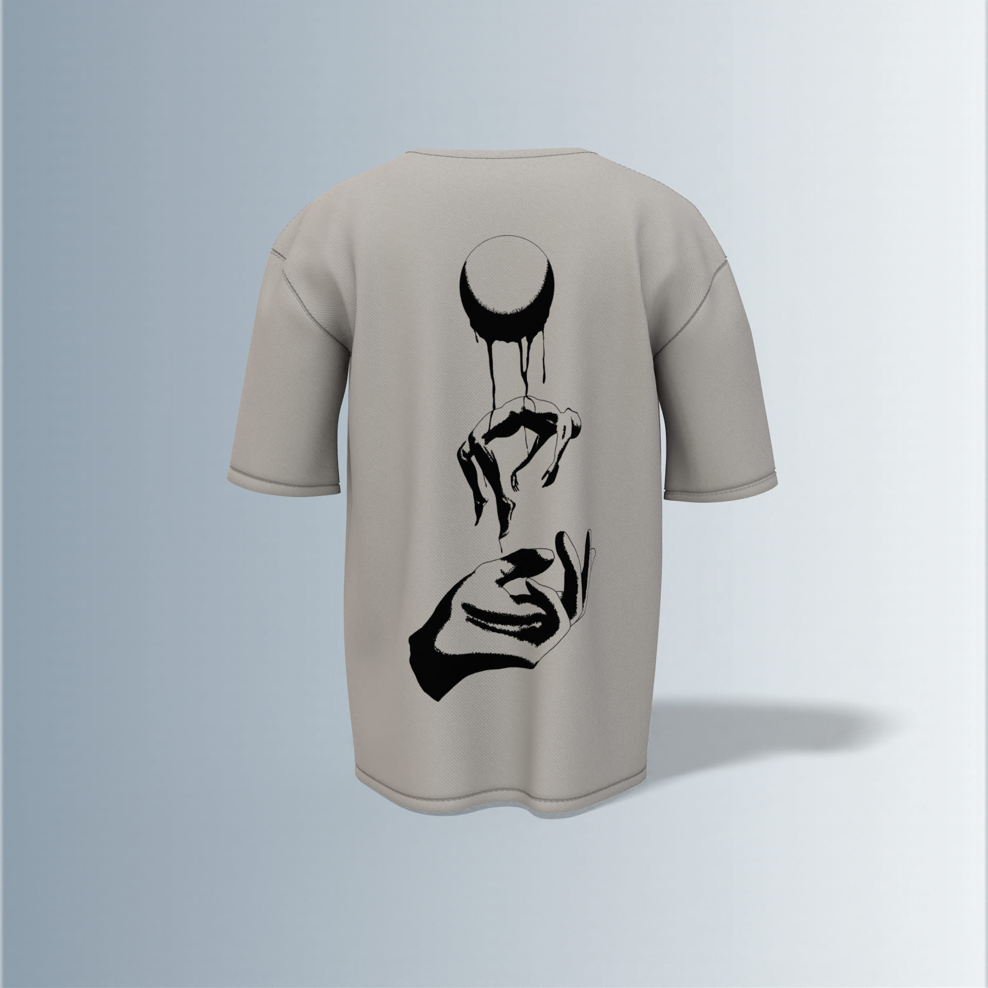 "Minimalist Oversized – Dripping Moon & Hand Art in Bold Black Graphic"