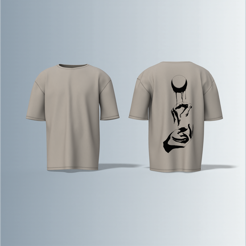 "Minimalist Oversized – Dripping Moon & Hand Art in Bold Black Graphic"