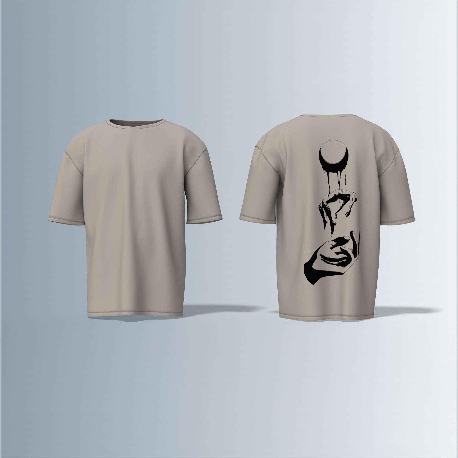 "Minimalist Oversized – Dripping Moon & Hand Art in Bold Black Graphic"