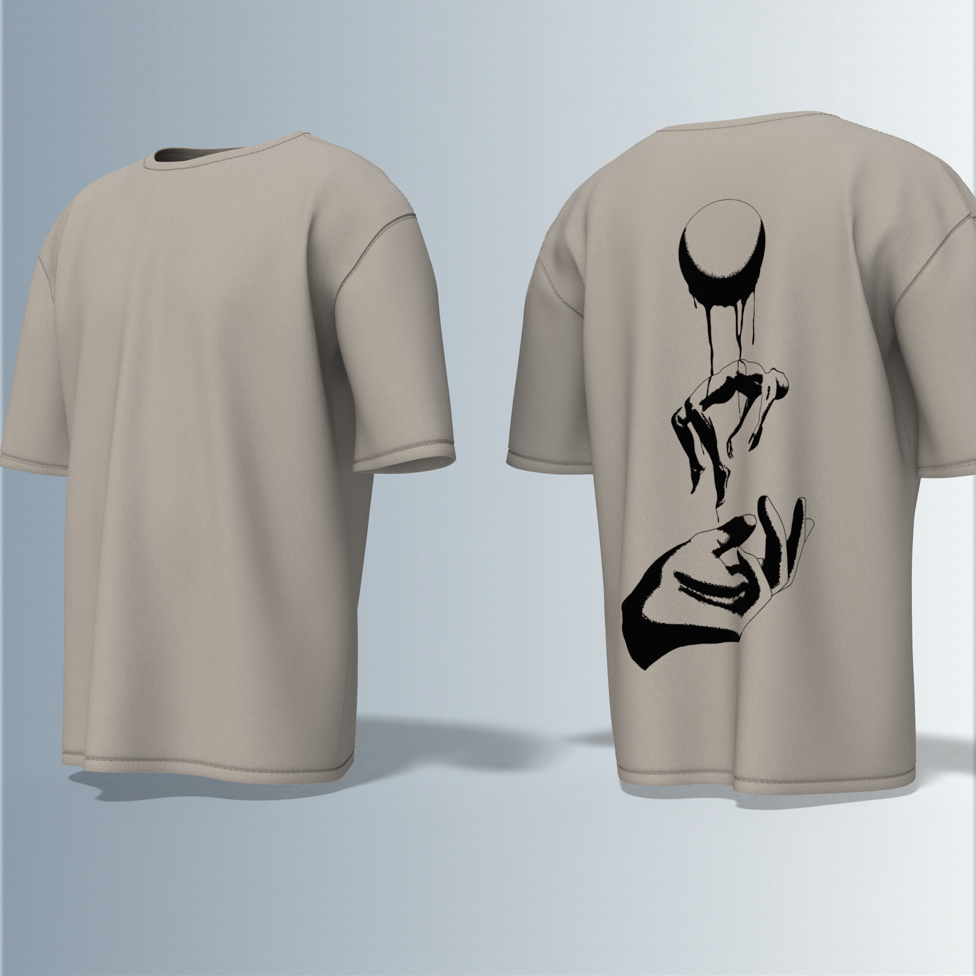 "Minimalist Oversized – Dripping Moon & Hand Art in Bold Black Graphic"
