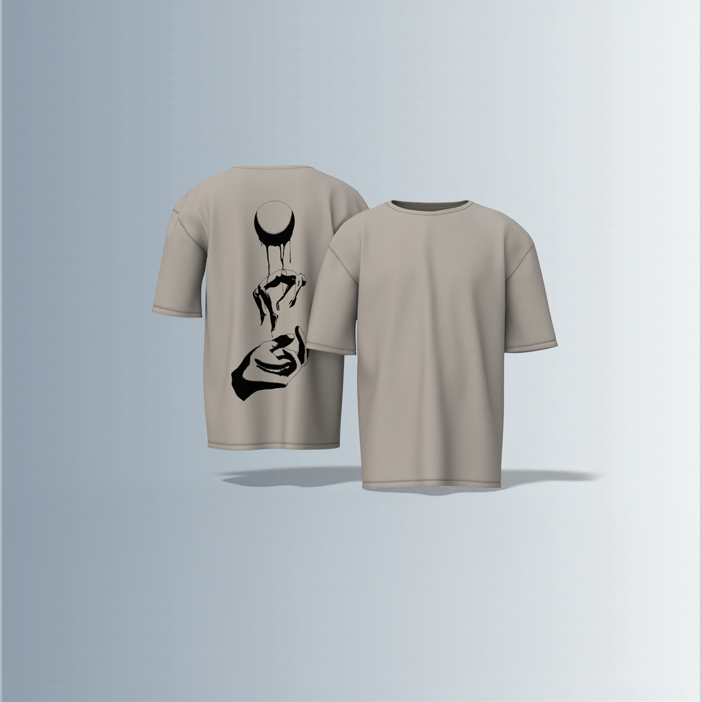 "Minimalist Oversized – Dripping Moon & Hand Art in Bold Black Graphic"