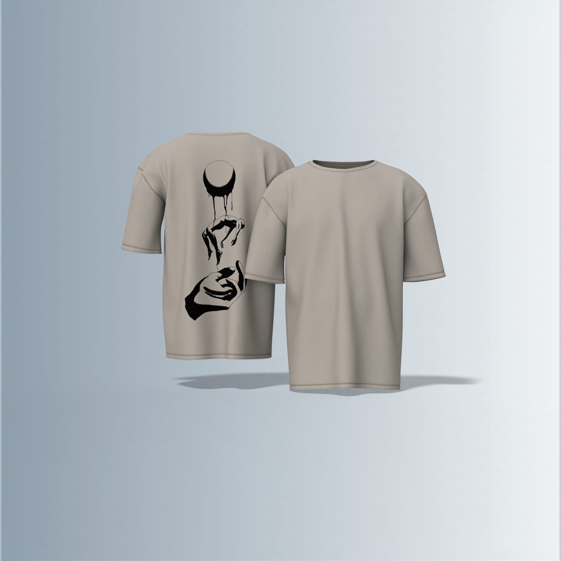 "Minimalist Oversized – Dripping Moon & Hand Art in Bold Black Graphic"