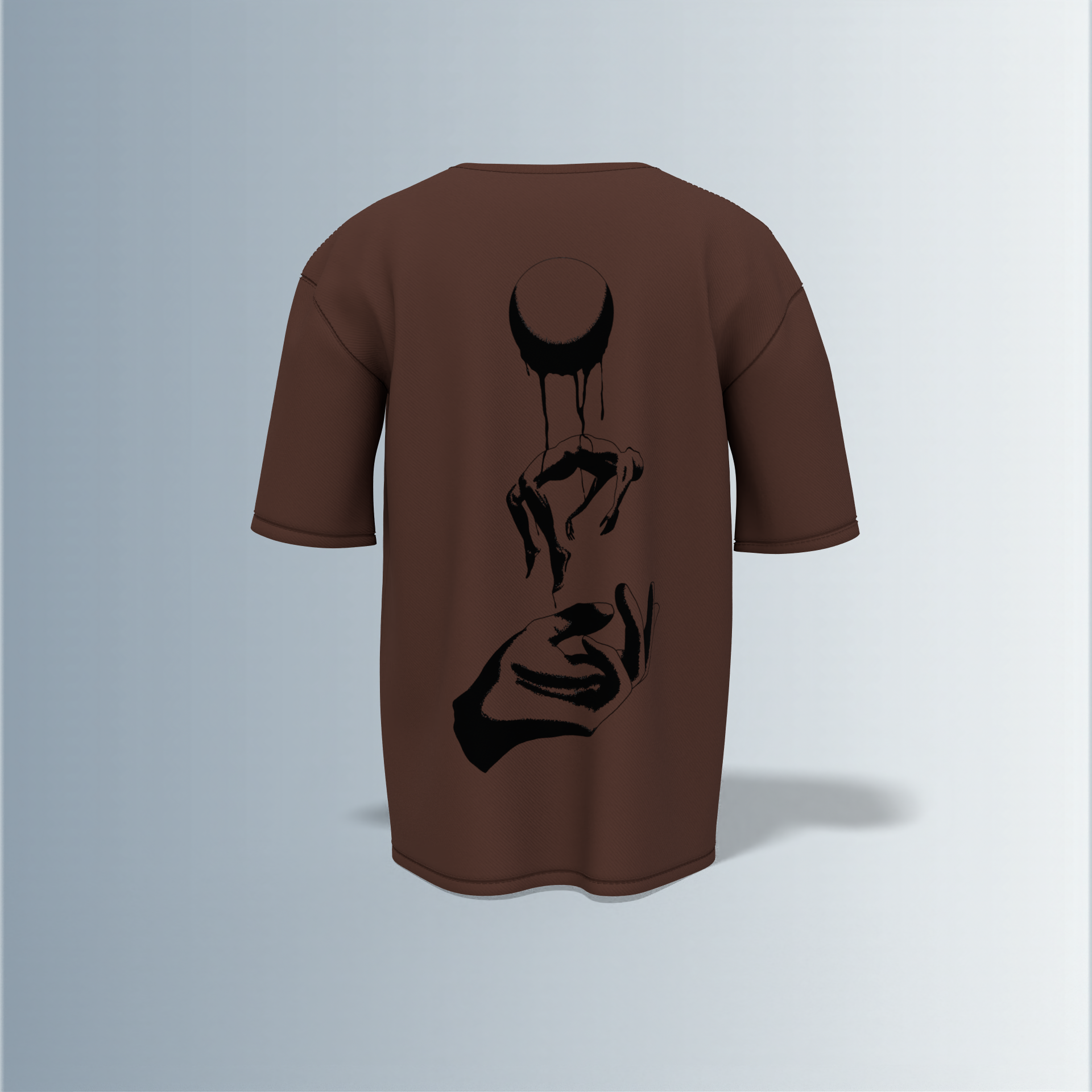 "Minimalist Oversized – Dripping Moon & Hand Art in Bold Black Graphic"
