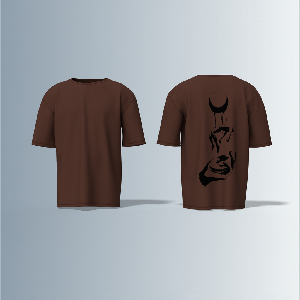 "Minimalist Oversized – Dripping Moon & Hand Art in Bold Black Graphic"